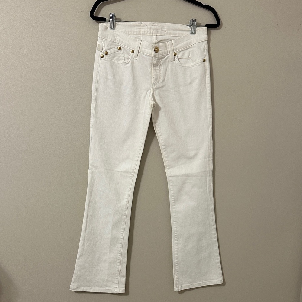 Rock & Republic Women’s White Jeans w/Gold Crown on Pockets Sz 27